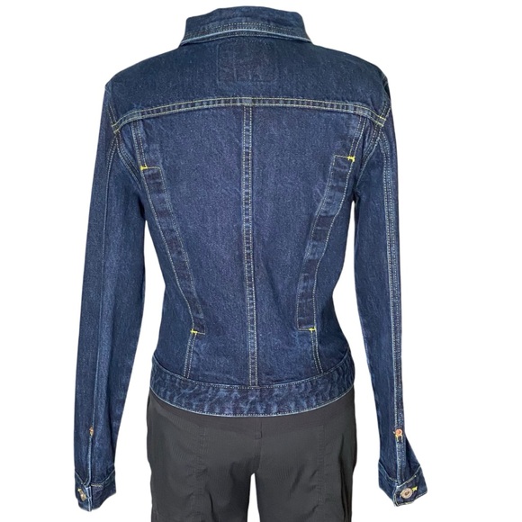 Guess Vintage 90’s Dark Denim Jacket w/ Neon Yellow Stitching size M - Picture 15 of 16